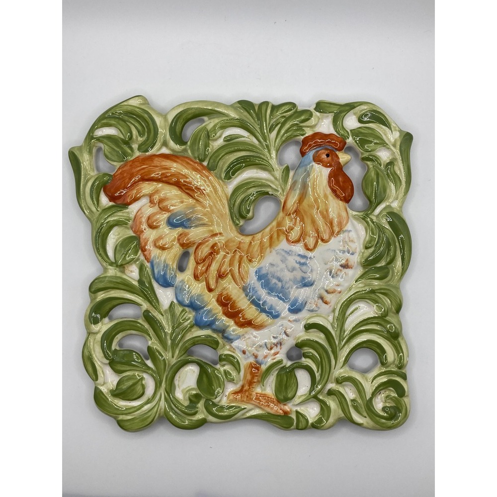 The Cellar Hand Painted Ceramic Rooster Trivet Chicken Kitchen Tile for Macys 6"